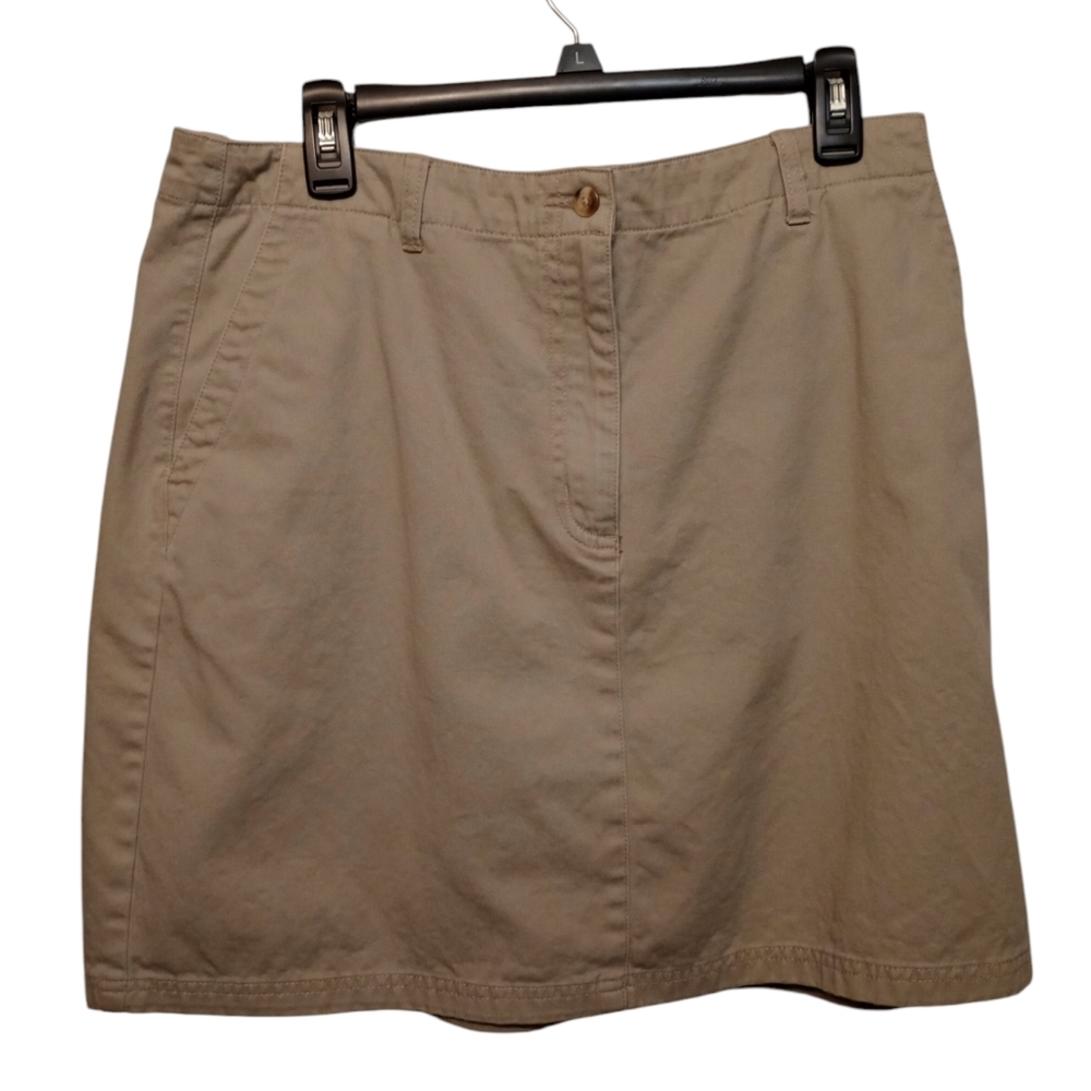 L.L. Bean Khaki A Line Knee Chino Skirt Minimalist Preppy Academia Coastal 16P